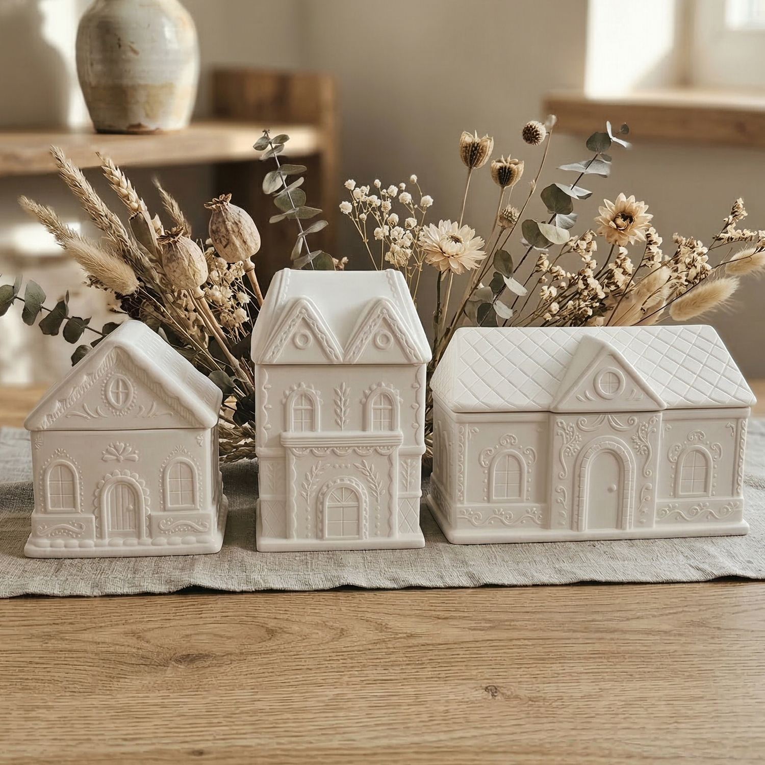 Bougie Maison moyenne - Blanc / Bleu / Coton