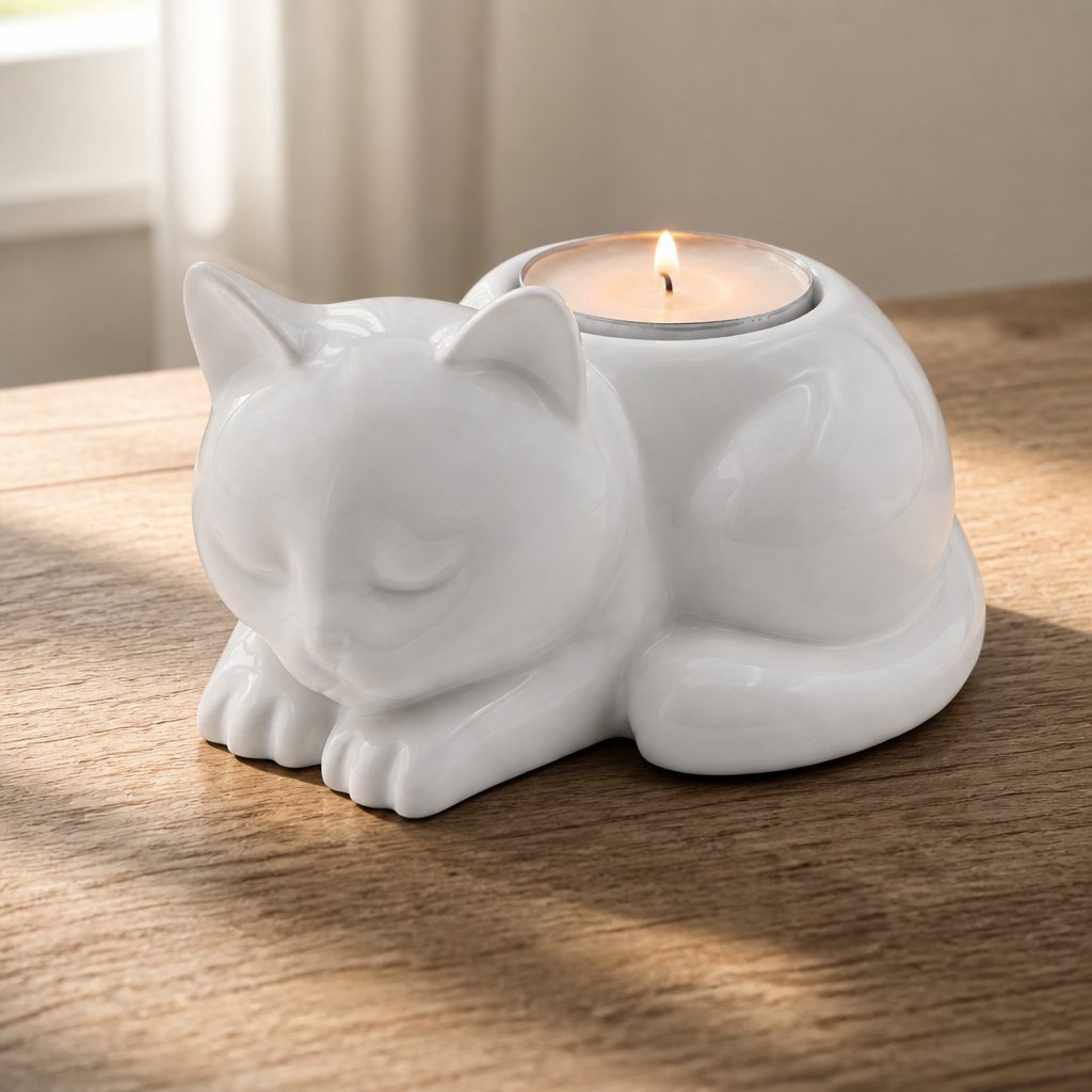 Bougeoir design Chat – Blanc