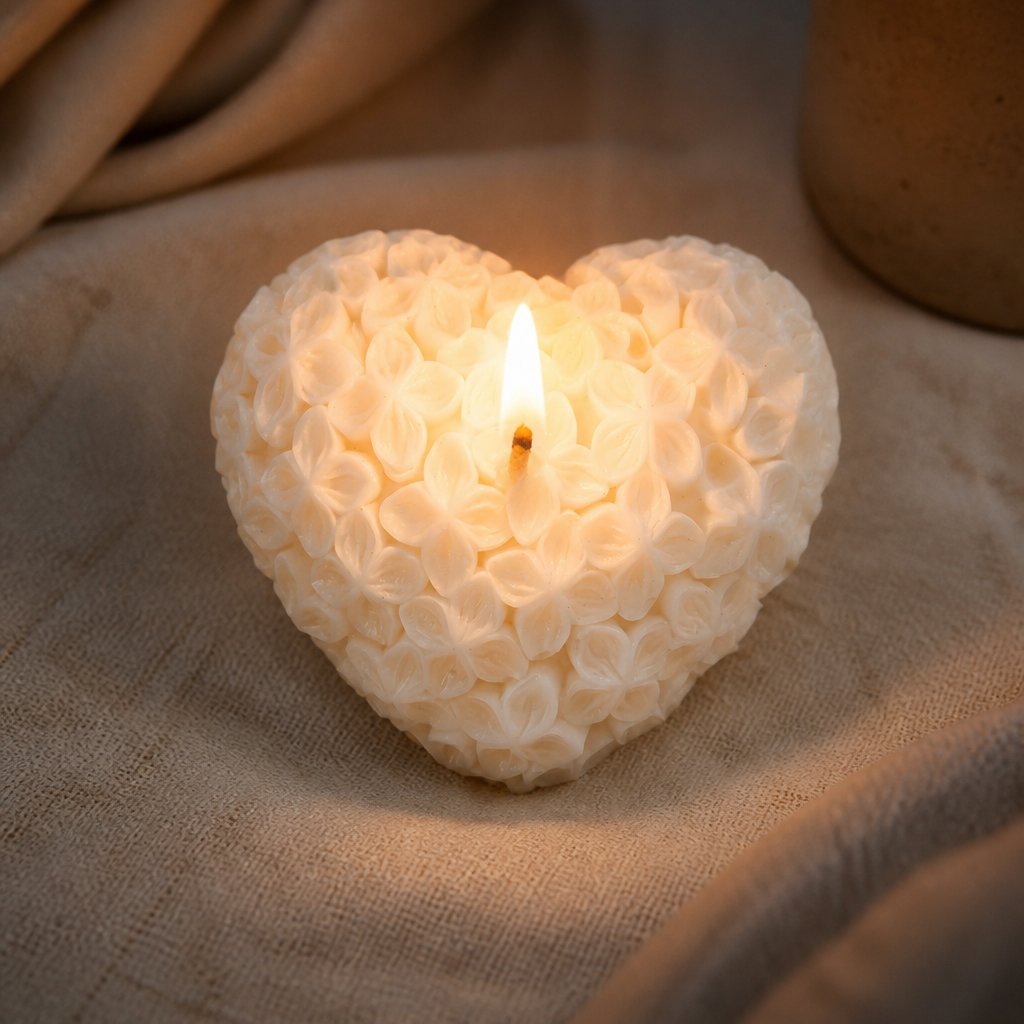 Bougie décorative Cœur fleuri - Blanc / Noix de coco