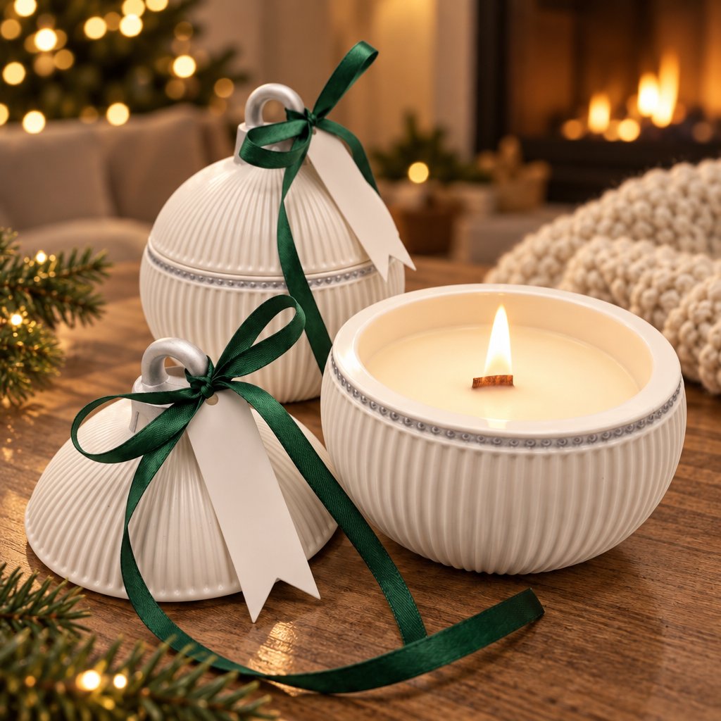 Bougie Christmas Bauble Elegance - Blanche / Argentée / Magie d'Hiver